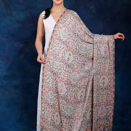 Exotic India Floral Woven Design Kani Jamawar Wool Shawl-image-27