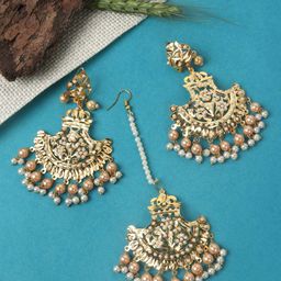 JEWELS GEHNA Gold-Plated White Pearl Beaded Jewellery Set-58