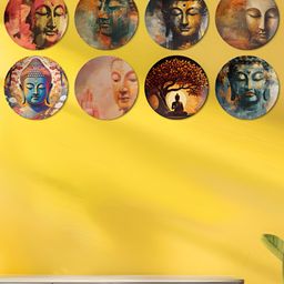 THE QUIRKY HOME 8 Pieces Blue & Brown A Buddha Gallery Ceramic Wall Plates-image-21