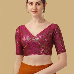 Oomph! Woven Design V Neck Saree Blouse-image-95