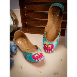 GLAM STORY Women Inara Blue Embroidered Punjabi Jutti-picture-1