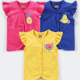 Babyhug Short Sleeves Antibacterial Vests Fruit Print Pack of 3 - Pink Blue Yellow-image-33