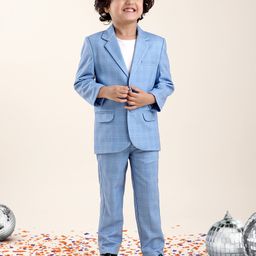 Babyhug Full Sleeves Checked Party Suit - Blue-image-35