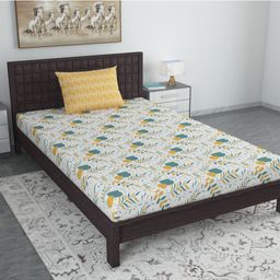 Divine Casa Abstract Blend Cotton Single Bedsheet with 1 Pillow Cover - Green Yellow & Pink-81