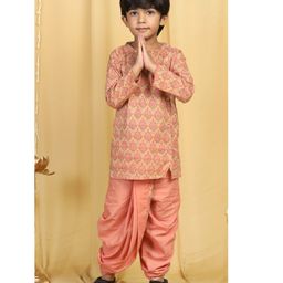 AJ Dezines Full Sleeve Printed Kurta With Dhoti Set - Peach-image-104