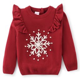 Babyhug Acrylic Knit Full Sleeves Sweater Slowflake Design - Fushia-image-88