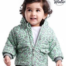 Babyoye Woven Full Sleeves Jackets With Leopard Print - Green-image-90