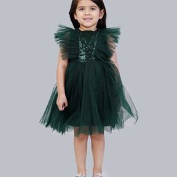 Bella Moda Sleeveless Sequin Bodice Embellished & Frill Detailed Fit & Flare Dress - Dark Green-image-36