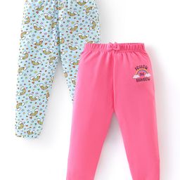 Babyhug Cotton Knit Full Length Lounge Pants Rainbow Print Pack of 2 - Pink & Sky Blue-image-25