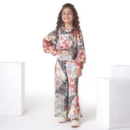 Ministitch  Full Sleeves Floral & Paisley Printed Co Ord Set - Cream Black Brown-image-82