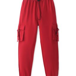 Pine Kids Terry Cotton Full Length Solid Lounge Pant with Cargo Pockets - Scarlet Smile-image-72