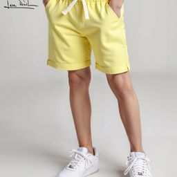 Arias Cotton Twill Knee Length Solid Color Relaxed Fit Shorts With Tipping Tape - Yellow-image-8