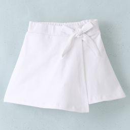 CrayonFlakes Solid & Bow Detailed Flapped Cotton Lycra Skort - White-image-8