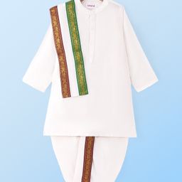 Babyhug Cambric Woven Full Sleeves Solid Dhoti Kurta Set With Angavastram -  Offwhite-image-93