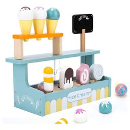 Happy Hues Wooden Ice Cream Shop Toy Wooden Colourful Ice Cream & Popsicle Toy Playset for Kids - 16 Pieces-0