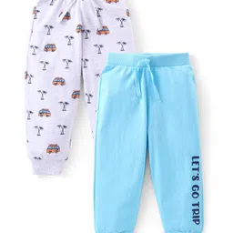 Babyhug Cotton Knit Full Length Lounge Pants with Vehicle Print Pack of 2 - Grey & Blue-picture-5