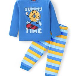 Babyhug Cotton Knit Full Sleeves Night Suit Skaters Print - Blue-image-55