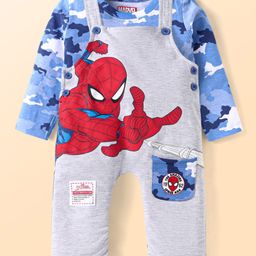 Babyhug Marvel Single Jersey Knit Full Sleeves T-Shirt & Full Length Dungaree Set with Spider-Man Graphics - Light Grey-image-90