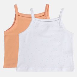 MINI KLUB Cotton Pack Of 2 Sleeveless Solid Camisoles - Orange & White-image-38
