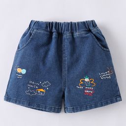 Mark & Mia Washed Denim Shorts with Text Print - Blue-image-41