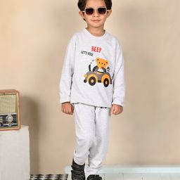 Superminis Cotton Full Sleeves Teddy Bear & Car Printed Sweatshirt With Joggers Set - Grey-image-88
