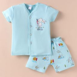 Tango Interlock Knit Half Sleeves Shorts Night Suit with Bunny Print - Aqua Blue-image-85