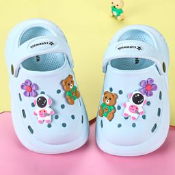 Cute Walk by Babyhug Back Strap Closure Clogs with Floral Astronaut & Bear Applique - Light Blue-image-11