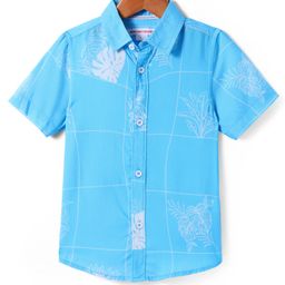 Under Fourteen Only Rayon Half Sleeves Checked & Floral Printed Shirt - Blue-image-93
