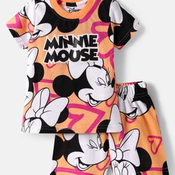 Babyhug Disney Single Jersey Knit Half Sleeves Co-ords Shorts Night Suit with Minnie Mouse Print - Orange-picture-3