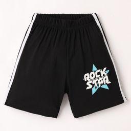 Taeko Single Jersey Knit Knee Length Shorts With Rock Star Print - Black-image-66