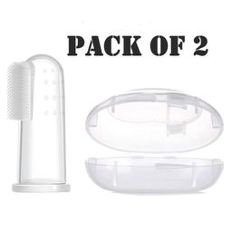 numum Baby Silicone Soft Bristles Finger Brush With Tongue Cleaner Back And Travel Protective Case Pack of 2 - (Color and design may vary)-image-57