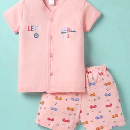 Tango Interlock Woven Half Sleeves Shorts Night Suit With Vehicle Print - Pink-image-95
