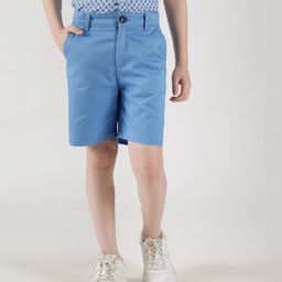 One Friday 100% Cotton Solid Shorts - Blue-image-45