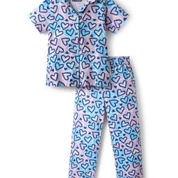 Pine Kids Single Jersey Knit Half Sleeves Co-Ord Night Suit with Heart Print - Tanager Turquoise-image-97