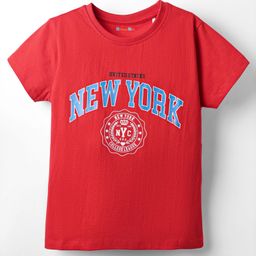 Kookie Kids Single Jersey Knit Half Sleeves T-Shirt With New York Print - Red-image-53