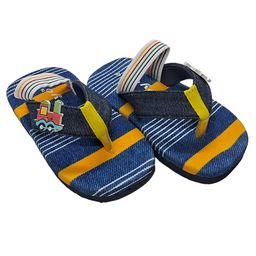 yoyo Train Patch Detailed Striped Flip Flops - Yellow & Blue-image-88