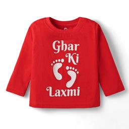 Doodle Poodle 100% Cotton Knit Full Sleeves T-Shirt With Durga Puja Text Print - Red-picture-14