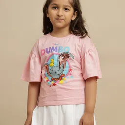 Kidsville Cotton Knit Disney Dumbo Featuring Half Drop Shoulder Sleeves Character Printed Top - Pink-picture-7