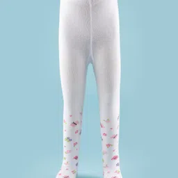Cute Walk by Babyhug Knit Antibacterial Footed Tights with Butterfly Design - White-picture-14