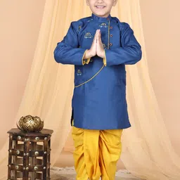 Here&Now X Kinder Kids Boys Embroidered Regular Patchwork Pure Cotton Kurta with Dhoti Pants-29