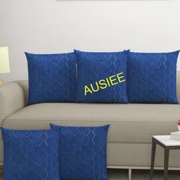 AUSIEE Blue Set of 5 Embroidered Velvet Square Cushion Covers-image-16