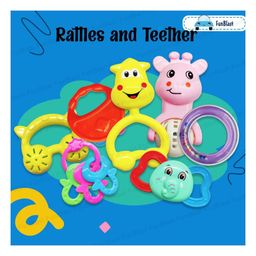 FunBlast Colourful Attractive Rattles and Teether (5 Pcs-Random Color and Design) image 2