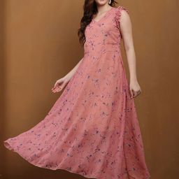 VIVIENT Floral Printed Georgette Fit & Flare Maxi Dress-image-110