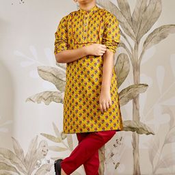 VASTRAMAY Boys Floral Printed Cotton Kurta with Pyjamas-image-92