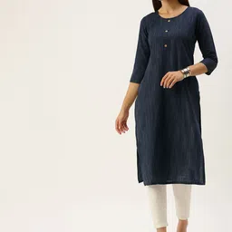 KALINI Round Neck Three Quarter Sleeves Straight Kurta-image-30
