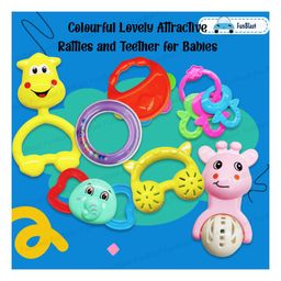 FunBlast Colourful Attractive Rattles and Teether (5 Pcs-Random Color and Design) image 5