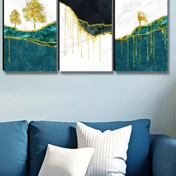 Aura White & Green 3 Pieces Floral And Botanical Printed Wood Wall Art-image-42