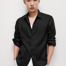 Marks & Spencer Men Spread Collar Solid Linen Casual Shirt-image-84