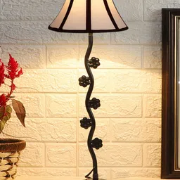 Devansh White & Black Textured Cotton Zig Zag Table Lamp With Iron Base-picture-15