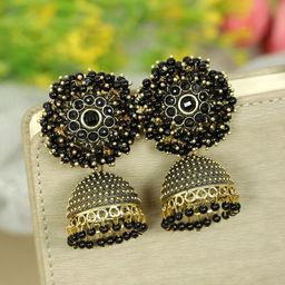 Zoey Gold Plated Artificial Beads Dome Shaped Jhumkas image 4